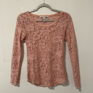 American Rag Pink Lace Long Sleeve Top; Size: XS
